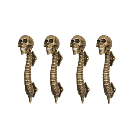 4 Solid Brass Skull Door Pull Handles 11" 28cm Gothic Skeleton Spine Drawer Cabinet Pulls Antique Vintage Style
