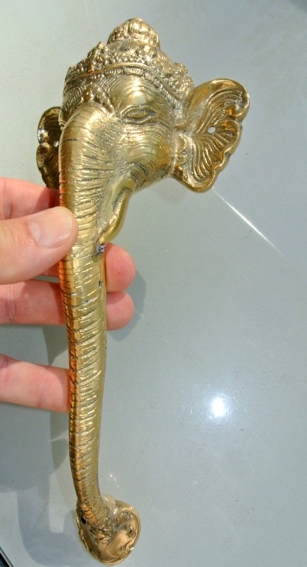 4 Ganesha Elephant DOOR PULL HANDLE 11 " long solid BRASS trunk door age 28 cmB 