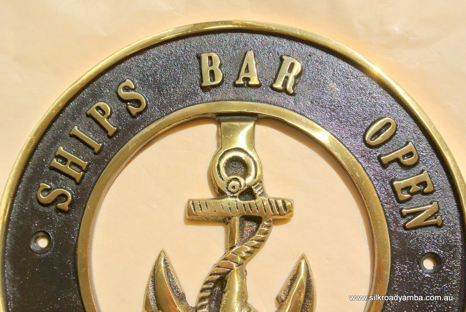 Gifts man cave sign solid BRASS SIGN Ships Bar Open 6.1/2  ship Anchor  decor heavy gift boat, brass wall sign cast heavy brass nautical