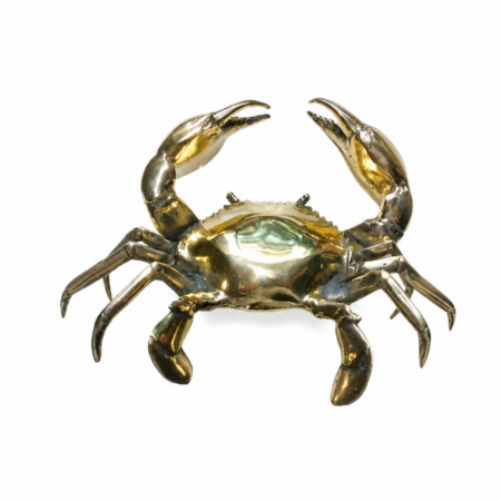 Heavy Brass Mud Crab Statue 9” Bronze Patina Nautical Crab Sculpture Coastal Decor