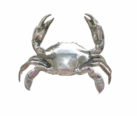 Heavy Brass Mud Crab Statue 9” Handmade Blue Swimmer Crab Sculpture Vintage Nautical Coastal Desk Decor