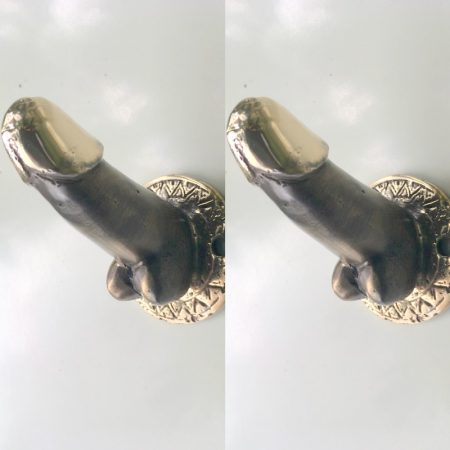 2 small PENIS shape 5 cm hook knob DOOR handle hook 2” back plate hand made solid pure brass hollow polished handle heavy Phallus
