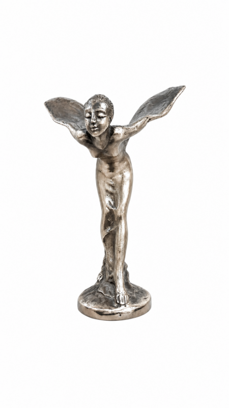 Large Silver Plated Flying Lady Statue 12” Spirit of Ecstasy Style Brass Car Mascot Sculpture Vintage Automotive Decor ROLLS ROYCE