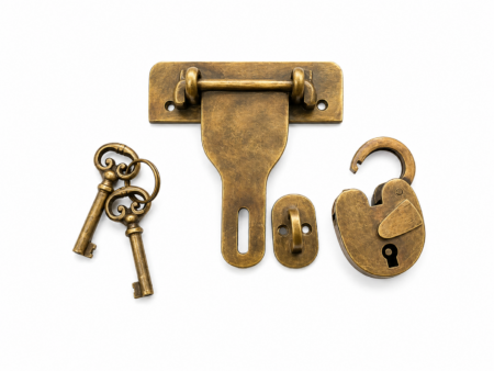 Large Solid Brass Hasp & Staple with Padlock and Skeleton Keys – Vintage Antique Style Door & Box Catch