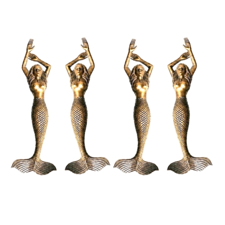 PAIR Large Mermaid Solid Brass Door Pull Handles – 15.5 Antique Style Heavy Front Door Handles – Left & Right Set