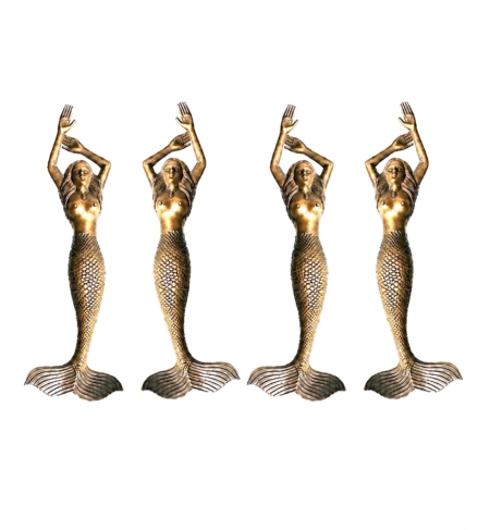 PAIR Large Mermaid Solid Brass Door Pull Handles – 15.5 Antique Style Heavy Front Door Handles – Left & Right Set