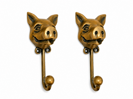 4 Large Pig Coat Hooks Solid Brass Vintage Antique Wall Hooks Pig Head Rustic Farmhouse Beach House Decor