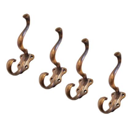 Set of 4 Solid Brass Coat Hooks – Watson 249 Vintage Old Style Heavy Wall Hooks