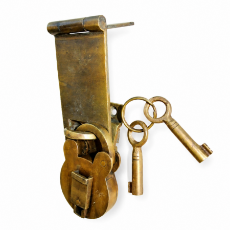Solid Brass Hasp & Staple with Padlock and 2 Keys – Antique Vintage Style Box & Door Latch