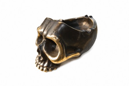 Solid Brass Skull Head Ash Tray Gothic Day of the Dead Bronze Patina 6"