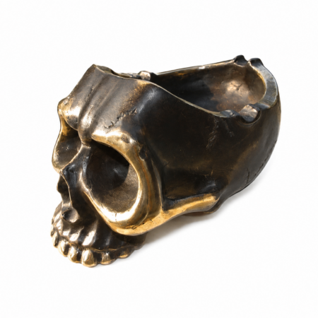 Solid Brass Skull Head Ash Tray Gothic Day of the Dead Bronze Patina 6"