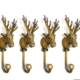 4 large STAG deer COAT HOOK solid brass antiques vintage old style 7" hook natural bronze aged patina heavy