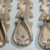 4 small knob pulls handles door old vintage antique style drops knobs 4" Key Hole heavy bronze patina solid brass