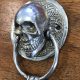 2 small round SKULL head SILVER plated over brass ring pull Handle BRASS 7.5 cm day of the dead hand cast hand made ring pull