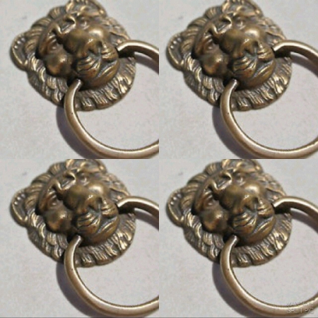 4 pieces 5 cm PULLS drawer handles Small LION SOLID BRASS antiques ring 2" bronze patina