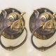 4 small round pig boar head ring pull Handle light weight aged BRASS 7.5 cm horns cabinet 3" cabinet drawer grab bronze patina