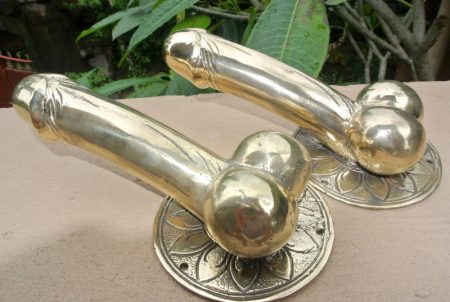 2 large penis DOOR PULL or HOOK polished brass hand made solid hollow brass 9 " handle