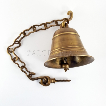 Large Solid Brass Ship Bell 6" Nautical Door Bell w/ Chain Vintage Antique Style