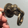 4 small ELEPHANT pulls handles antique solid brass vintage drawer knobs ring 36 mm knob heavy real bronze patina