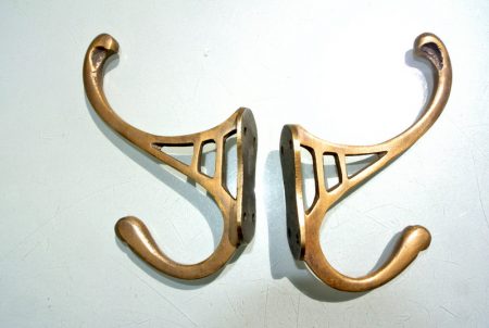 2 period COAT HOOKS solid brass old style 4" Deco hall stand vintage style heavy bronze oxidized patina 12 cm