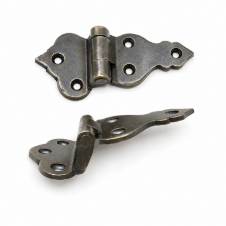 2 Small Offset Scallop Solid Brass Hinges Antique Style Heavy Cabinet Door Hinges