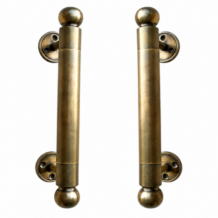 2 x Solid Brass Hollow Door Pull Handle 10" Vintage Aged Retro Gate Boat Cabinet Grab