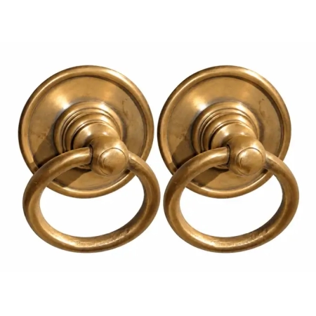 Set of 2 Very Large Solid Brass Ring Pulls – 13.5 cm Vintage Asian Style Door Handles