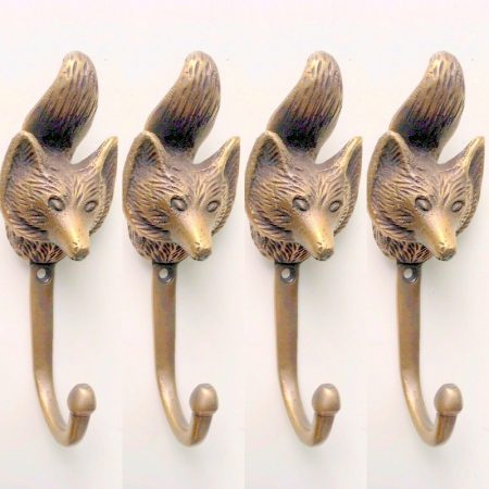 4 small version old style 11 cm Vintage FOX Head 4.1/4 Solid Brass hook  Antique Strong Wall Mount Coat Hat Hook old vintage style hand made pure  brass aged - Watson Brass 