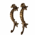 2 Large Solid Brass Seahorse Door Handles 14 Inch 35cm, Coastal Nautical Door Pulls, Antique Beach House Grab Handles