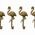 4 FLAMINGO Hooks – 5.5 Solid Heavy Brass Wall Hooks – Vintage Style Aged Brass Bird Hangers – Set of 4