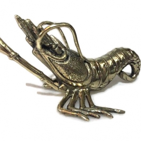 PRAWN statue decor solid brass hollow 8 " long heavy aged old look 21cm polished brass hand made cast