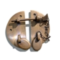 2 large heavy round HASP & STAPLE 4.1/2" chain bolt OVAL catch latch box door solid pure brass 11 cm vintage style antiques retro box trunk