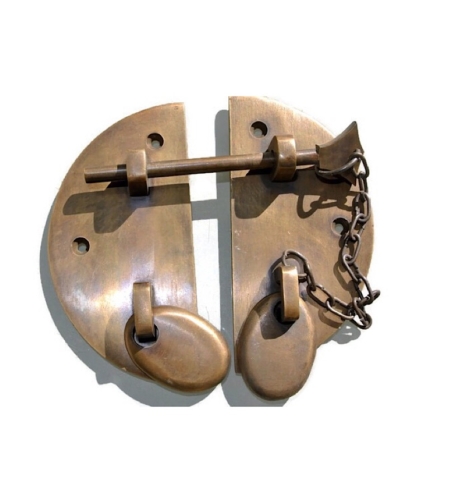2 large heavy round HASP & STAPLE 4.1/2" chain bolt OVAL catch latch box door solid pure brass 11 cm vintage style antiques retro box trunk