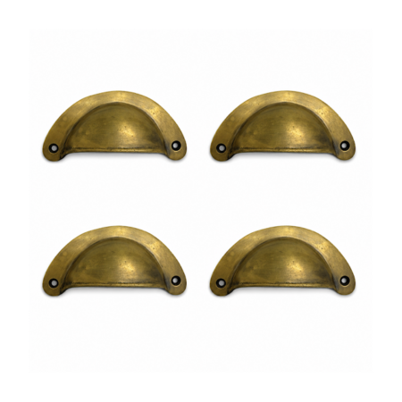Set of 4 Large Solid Brass Shell Drawer Pull Handles 100mm Antique Vintage Cabinet Cupboard Furniture Hardware WatsonBrass 3000 XL