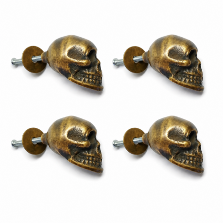 2 Cute Small Skull Head Knob Pulls – Heavy Solid Brass – Old Style Gothic Hardware