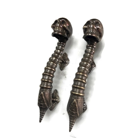 Set of 2 Skull Door Pull Handles Solid Brass Spine Handles 28cm Gothic Vintage Antique Door Hardware 11" version