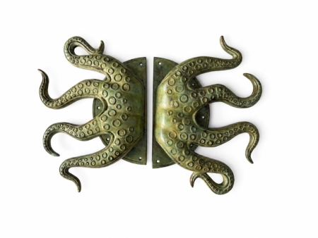 2 x Massive Octopus Brass Door Pull Handles 18” x 25” Solid Brass Tentacle Barn Door Grabs