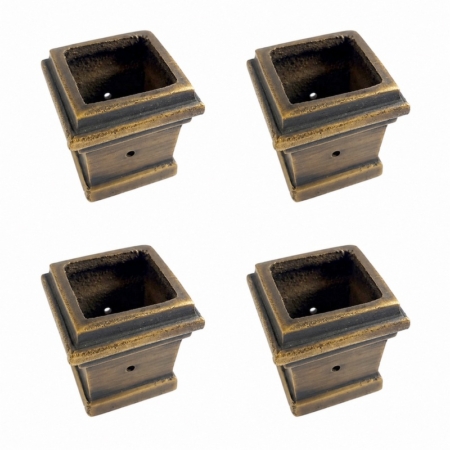 4 Small Solid Brass Sabot Castor Cups – 29mm Square Furniture Feet – Antique Chair & Table Leg Protectors