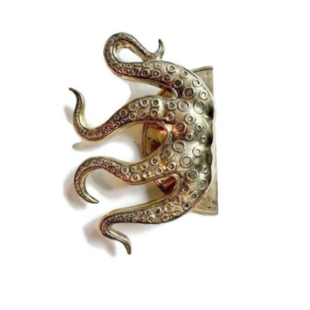 Large Octopus Brass Door Pull Handle 18” Polished Solid Brass Tentacle Grab