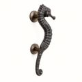 Right Facing Solid Brass Seahorse Door Handle 12" Heavy Vintage Beach Style Pull