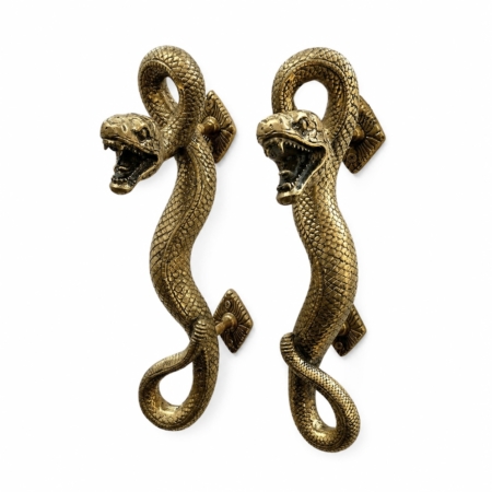 Snake Python Brass Door Pull Handles 13 Pair Vintage Aged Bronze Patina Heavy Solid Brass Hollow Door Handles 35cm