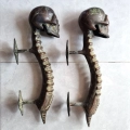 2 small SKULL head handle DOOR PULL spine antique green oxidized patina brass old style look 8" 21 cm day of the dead