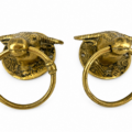 2 x Solid Brass Buffalo Bull Head Ring Pull Handle – Vintage Antique Style