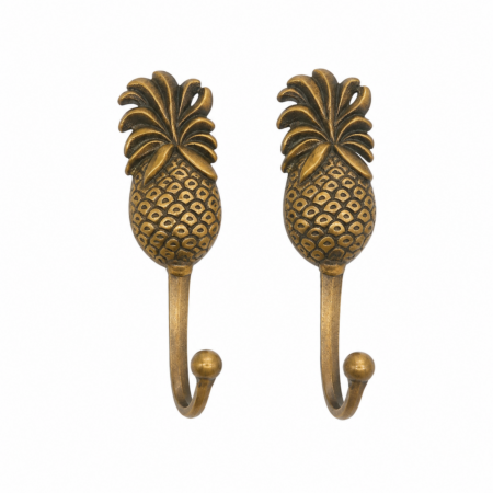 2 Small PINEAPPLE COAT HOOKS Solid Brass Antique Vintage Style 120mm Wall Hooks Bronze Patina
