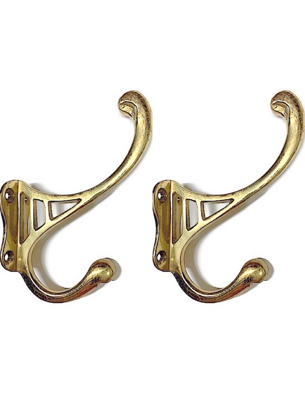 2 period POLISHED COAT HOOKS 486 solid brass old style 4 Deco hall stand  vintage style heavy bronze oxidized patina 12 cm