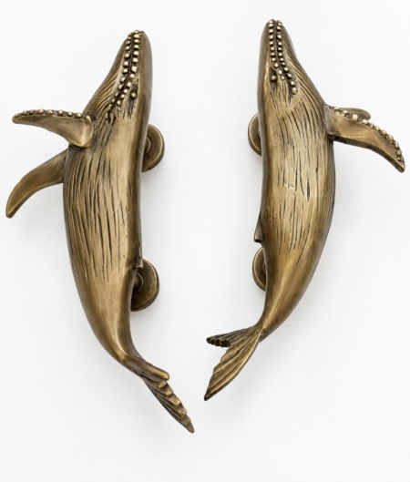 whale door handle, humpback whale pull, brass whale handle, seaside door hardware, coastal brass pull, nautical door handle, back to back door handle, hidden fix brass handle, antique brass whale pull, marine themed hardware, beach house door handle, sculptural brass pull, vintage whale handle, architectural brass hardware, heavy brass door pull, handmade brass hardware, maritime decor hardware, artistic brass handle, luxury coastal hardware, old style brass pull
