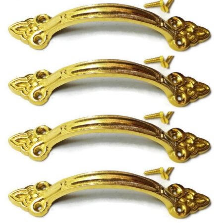 4 Solid Brass D Handle Pulls Antique Vintage Drawer Cabinet Cupboard Handles 408