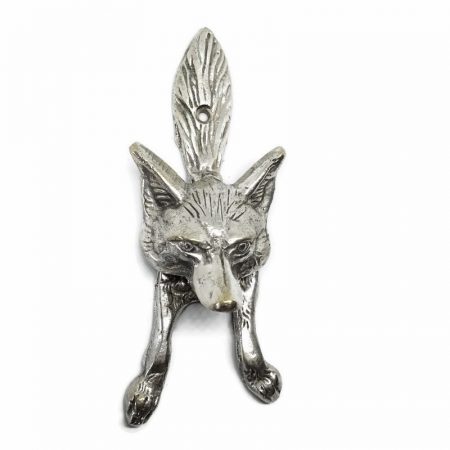small FOX head old heavy front Door Knocker SILVER 100% SOLID BRASS vintage old style 15 cm bronze patina