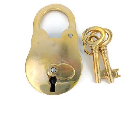 POLISHED Vintage style PADLOCK & Keys Solid Brass Antique age Lock hand made 4" lock BOX Antique Vintage style SKELETON Keys Safe Lock (Copy)