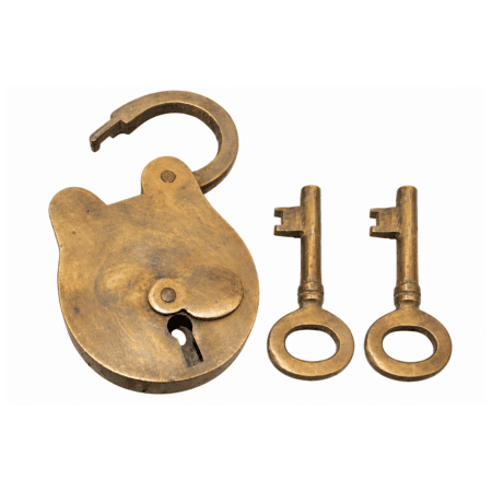 Solid Brass Vintage Padlock 4 – Antique Style Lock with 2 Skeleton Keys – Heavy Brass Security Lock